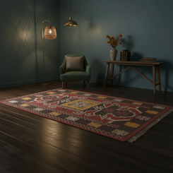 Traditional Handwoven Woollen Dhurrie – Geometric Tribal Design