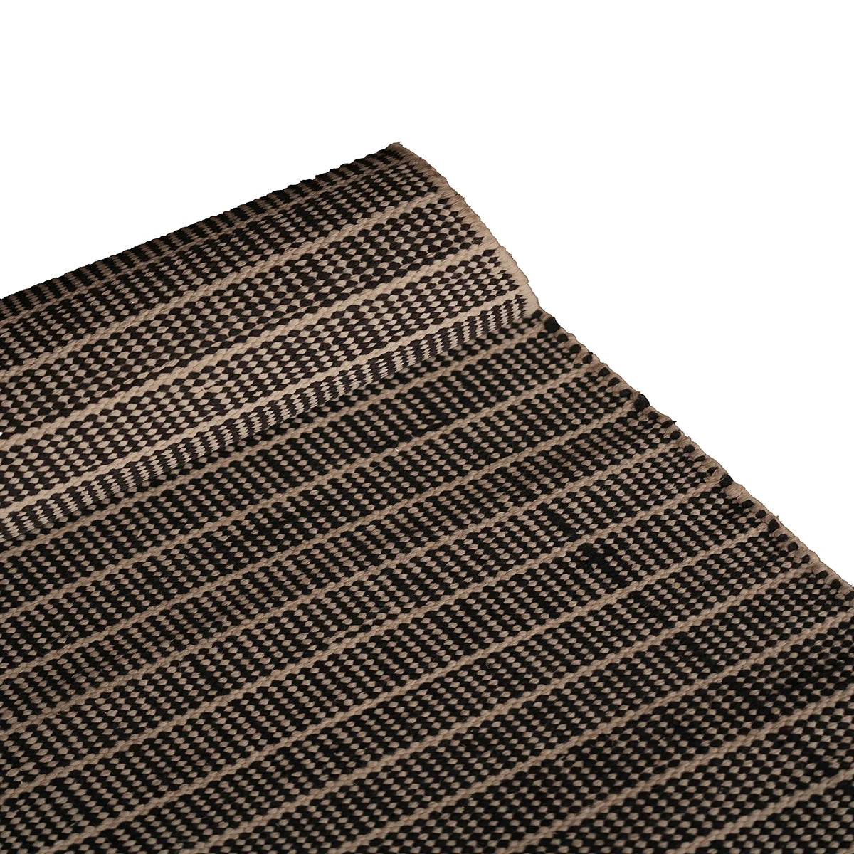 Hand woven cotton dhurie striking black base
