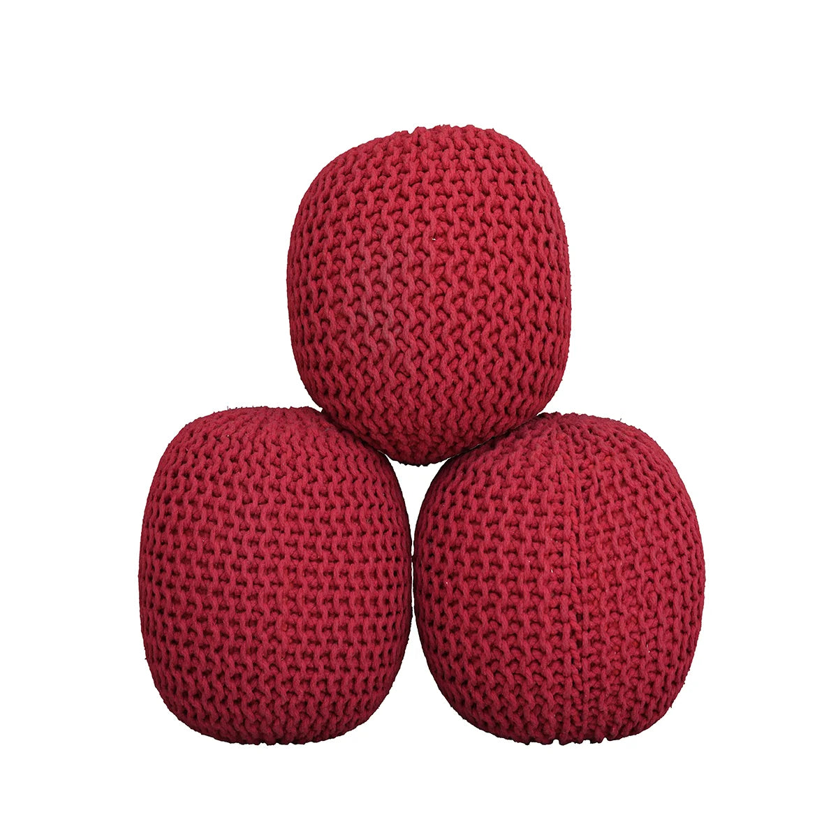 Handmade Knitted Cotton Pouf – Round Ottoman Footstool for Living Room