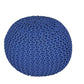 Handmade Knitted Cotton Pouf – Blue Round Ottoman Footstool for Home Décor