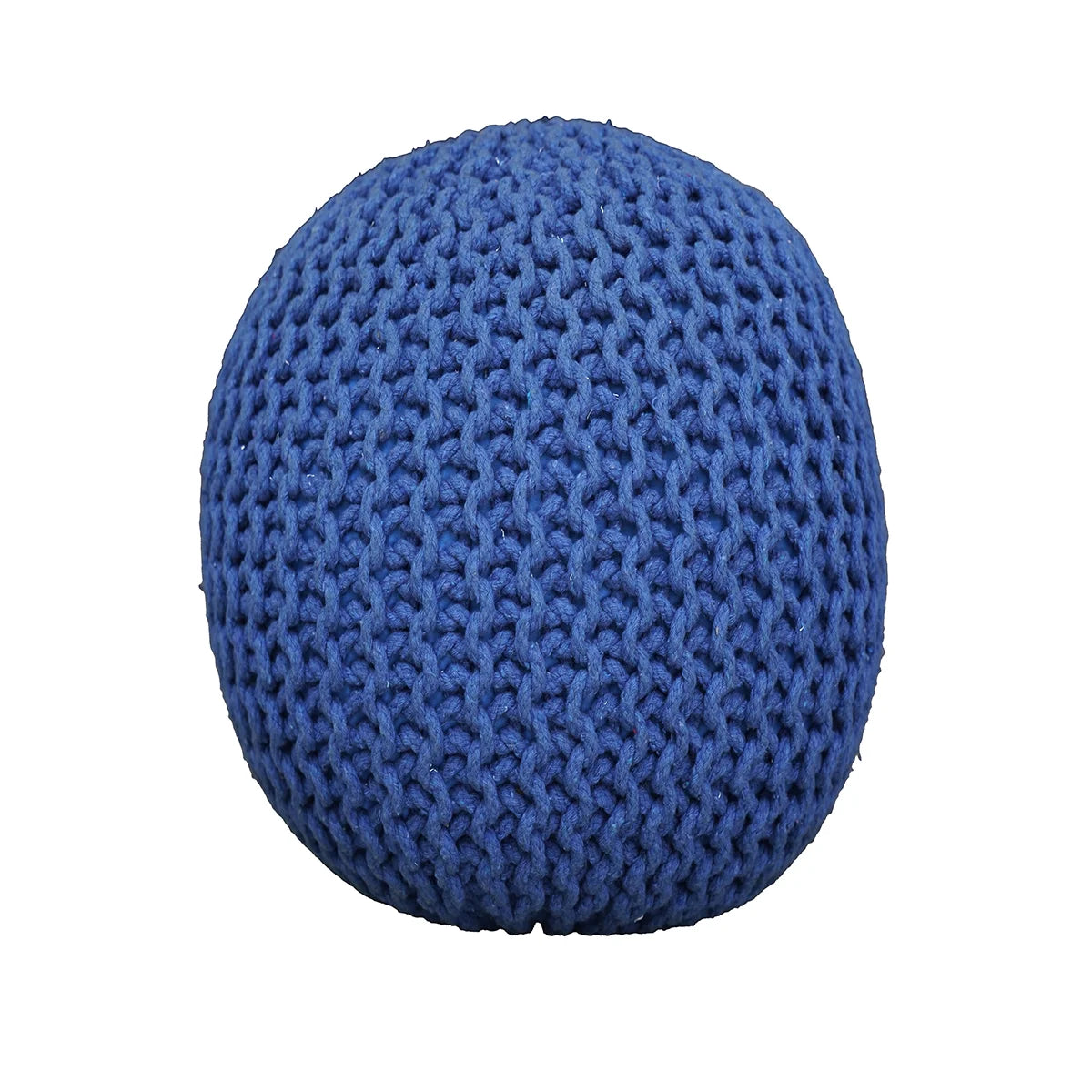 Handmade Knitted Cotton Pouf – Blue Round Ottoman Footstool for Home Décor