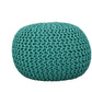 Handmade Knitted Cotton Pouf – Teal Round Ottoman Footstool for Modern Living