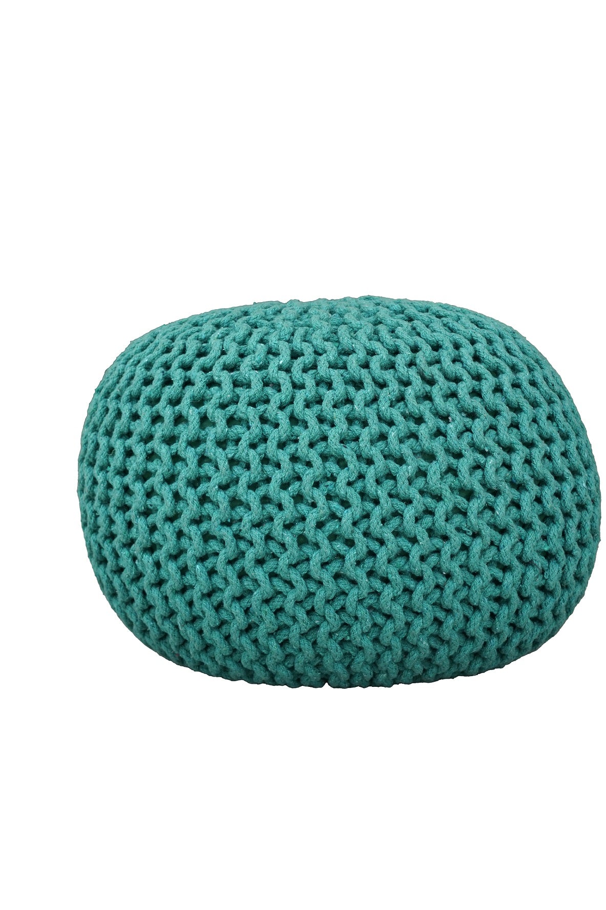 Handmade Knitted Cotton Pouf – Teal Round Ottoman Footstool for Modern Living