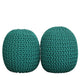 Handmade Knitted Cotton Pouf – Teal Round Ottoman Footstool for Modern Living