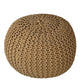Handmade Knitted Cotton Pouf – Beige Round Ottoman Footstool for Living Room