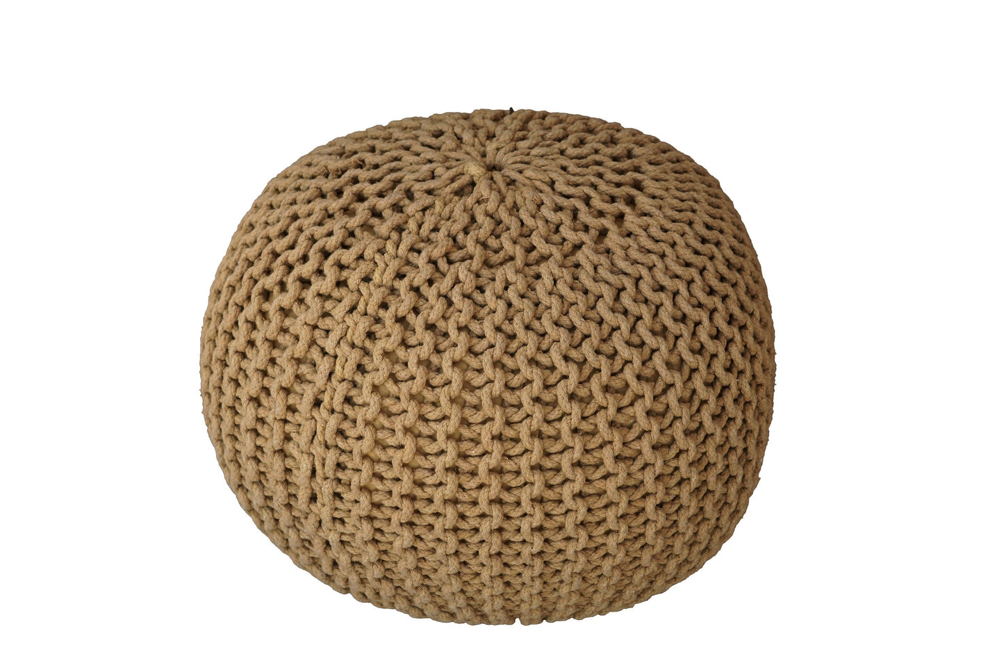 Handmade Knitted Cotton Pouf – Beige Round Ottoman Footstool for Living Room