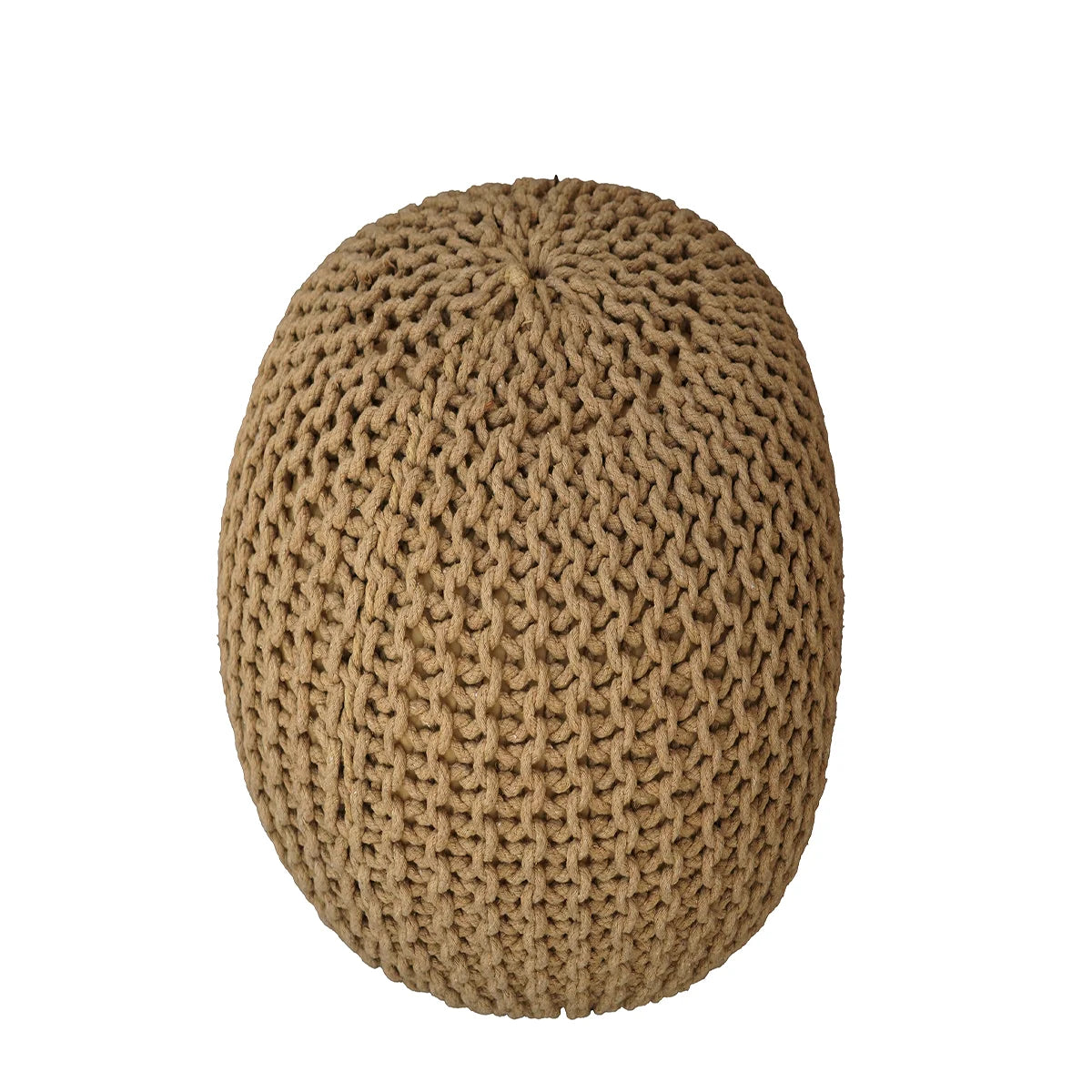 Handmade Knitted Cotton Pouf – Beige Round Ottoman Footstool for Living Room