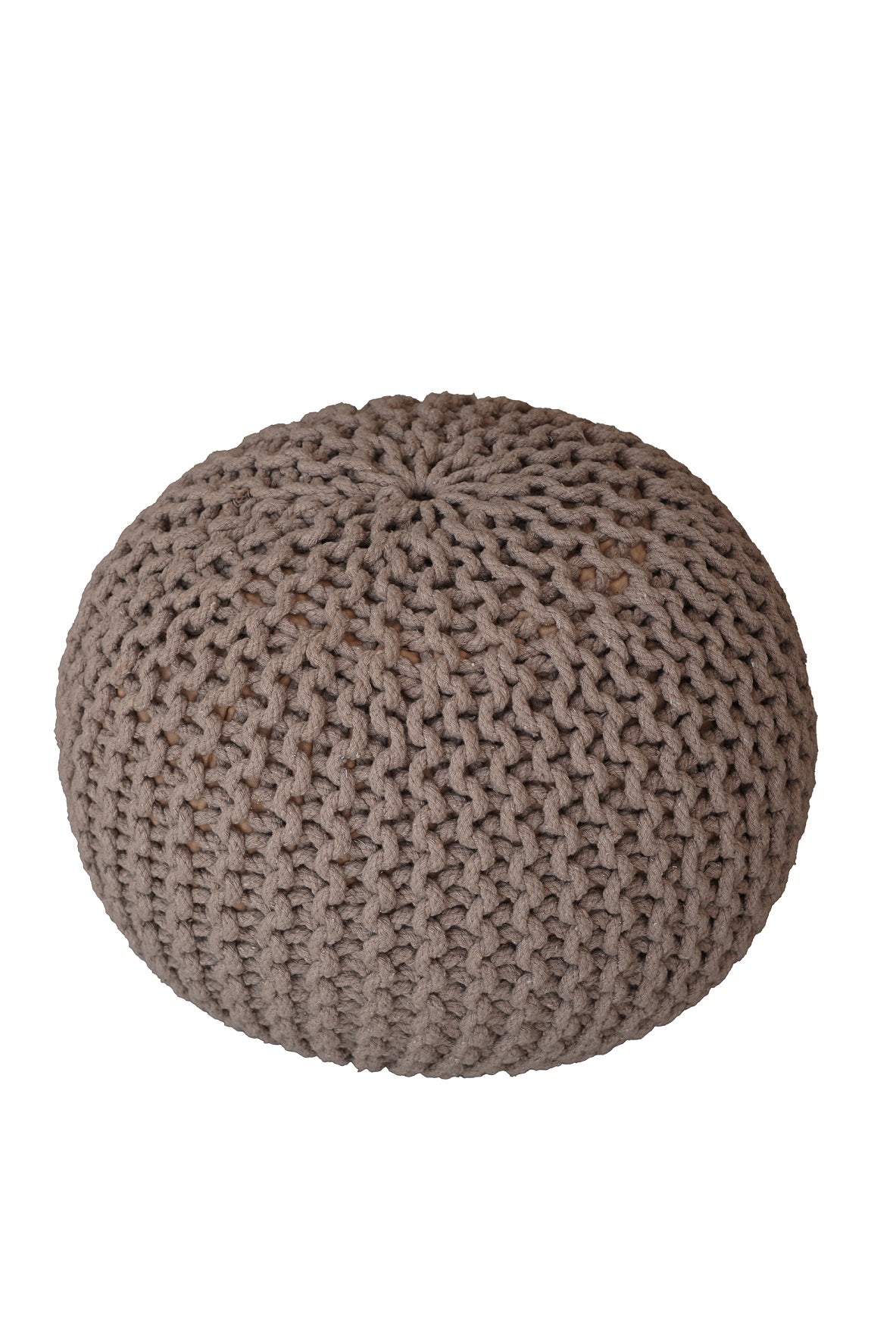 Handmade Knitted Cotton Pouf – Taupe Round Ottoman for Living Room & Bedroom
