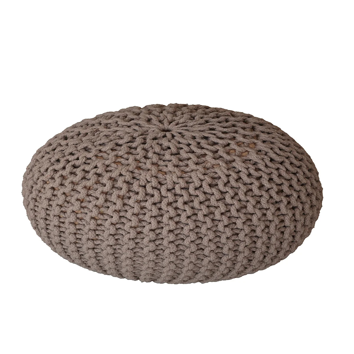Handmade Knitted Cotton Pouf – Taupe Round Ottoman for Living Room & Bedroom