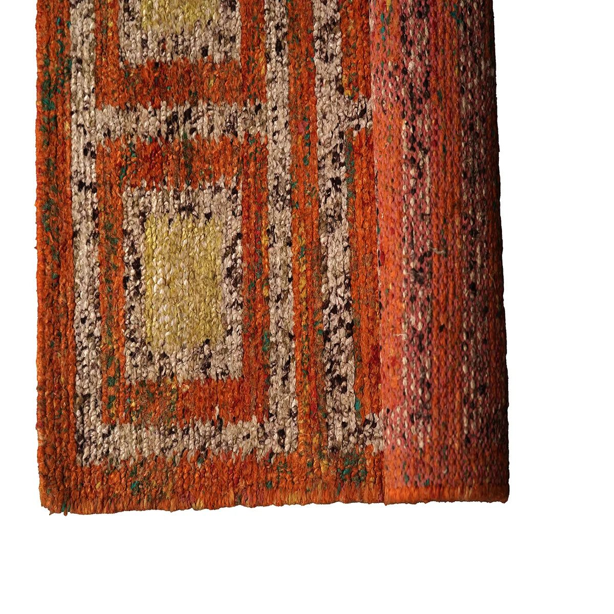Hand-Knotted Shaggy Rug – Geometric Retro Pattern in Earth Tones