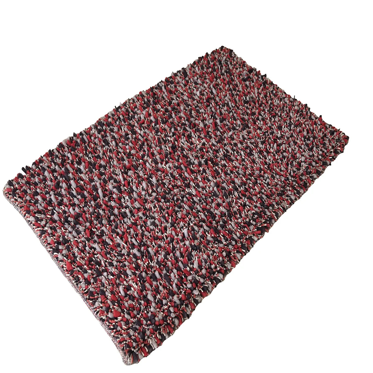 Hand Knotted Woollen Shaggy Rug – Red & Black Textured Modern Floor Décor