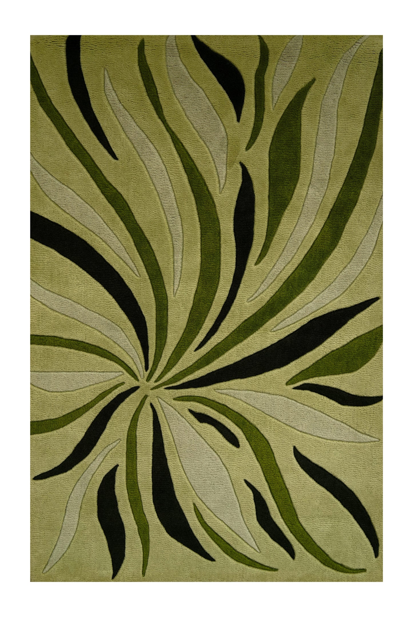Hand-Tufted Wool Rug with Abstract Botanical Design in Shades of Green