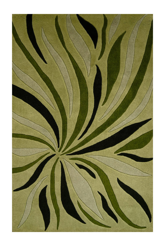 Hand-Tufted Wool Rug with Abstract Botanical Design in Shades of Green