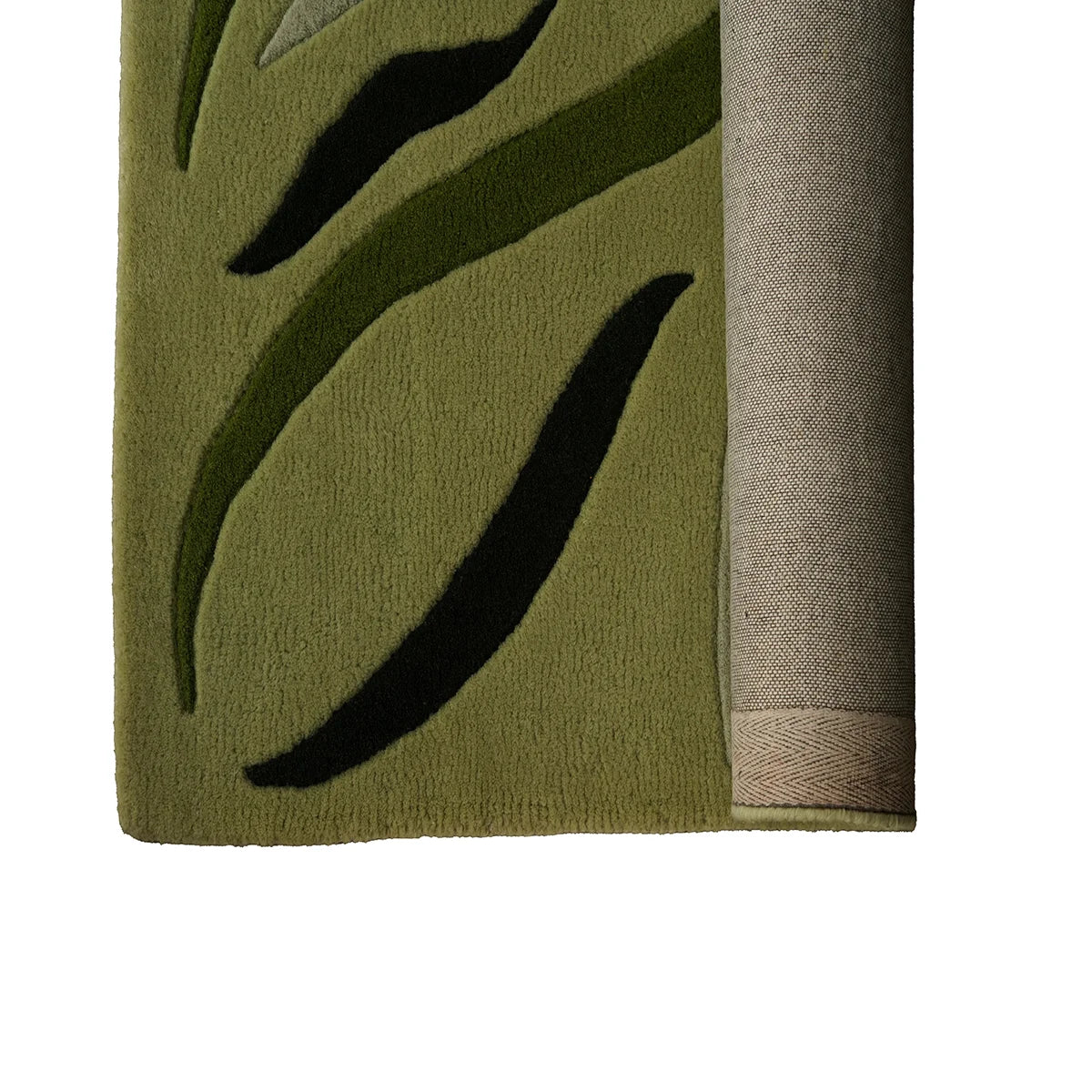 Hand-Tufted Wool Rug with Abstract Botanical Design in Shades of Green