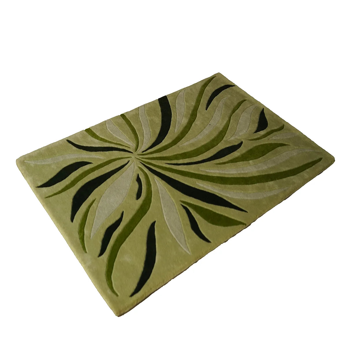 Hand-Tufted Wool Rug with Abstract Botanical Design in Shades of Green