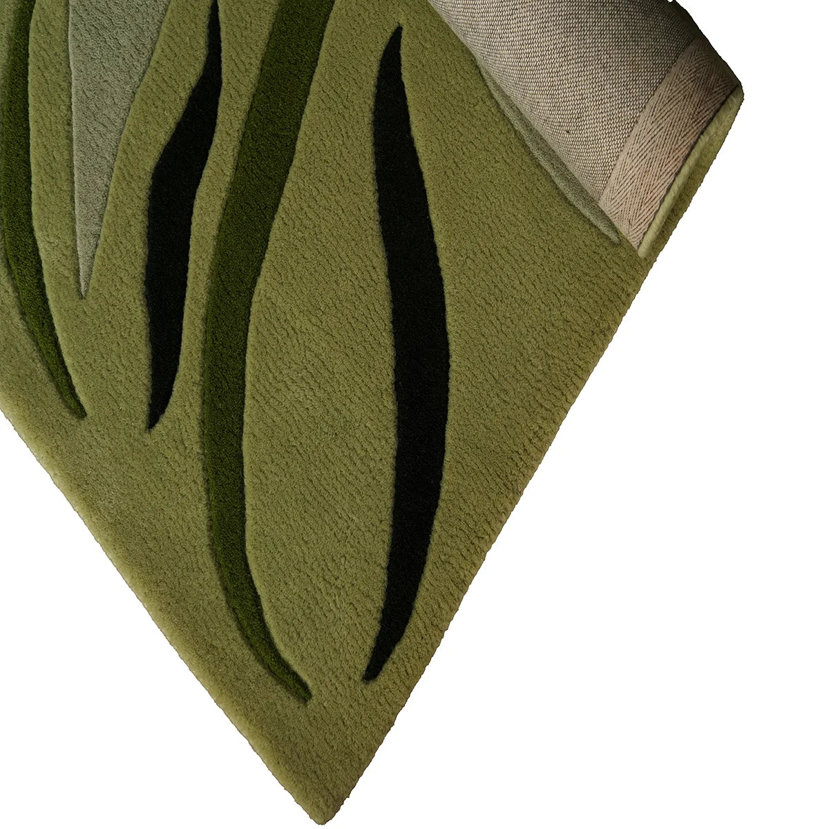 Hand-Tufted Wool Rug with Abstract Botanical Design in Shades of Green