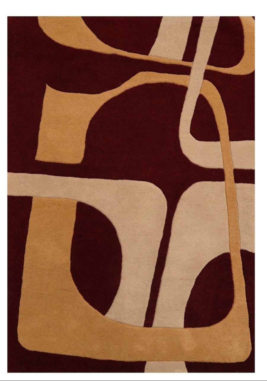 Hand-Tufted Woolen Rug with Modern Geometric Design – Multicolor