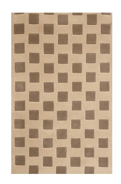 Hand-Tufted Wool Rug with Geometric Square Pattern – Modern Beige & Taupe Area Carpet