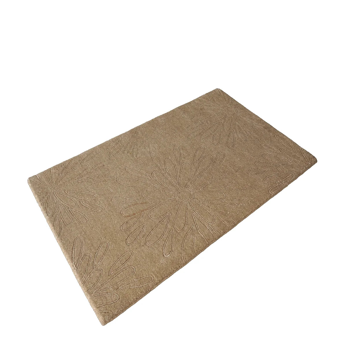 Hand Tufted Woollen Rug – Beige Floral Embossed Modern Carpet