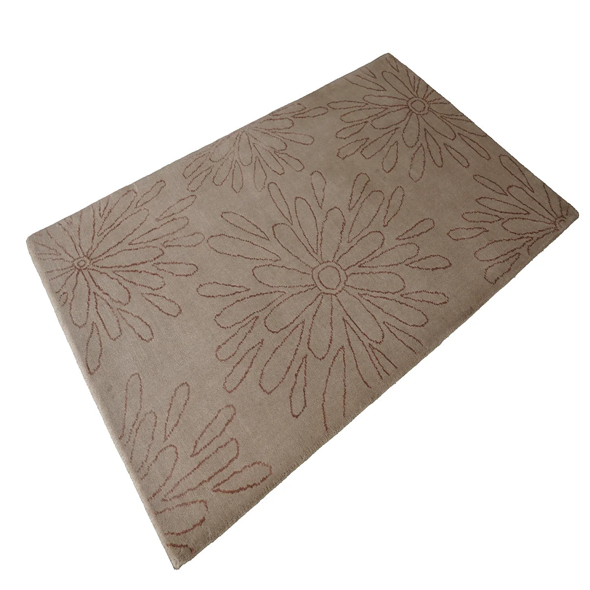 Hand Tufted Woollen Rug – Beige with Rust Floral Line Design