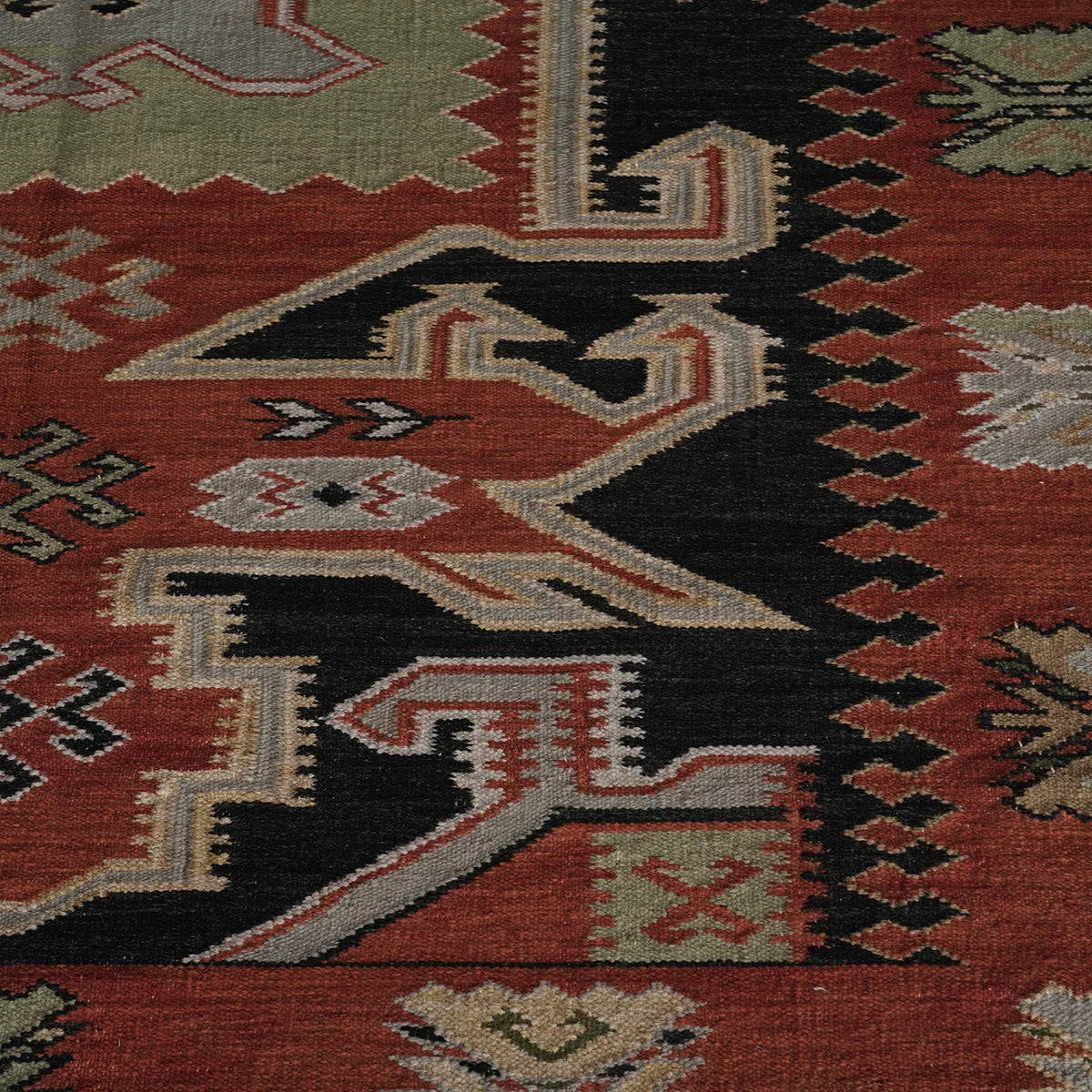 Handwoven Woollen Dhurrie – Traditional Geometric Design in Rust & Black