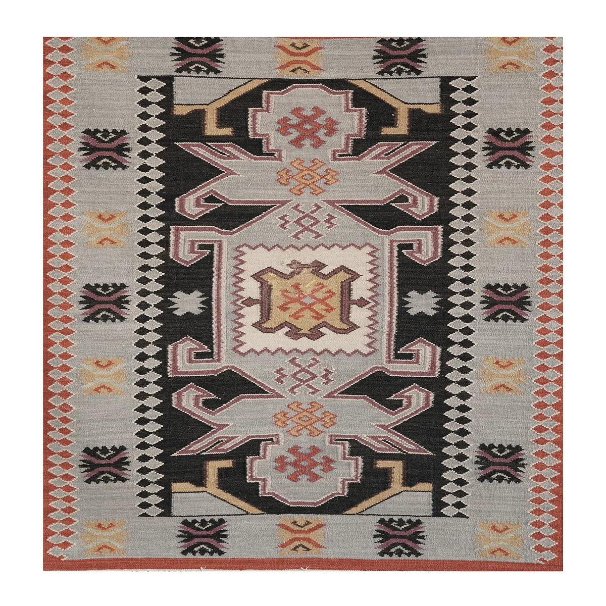 Handwoven Woollen Dhurrie with Traditional Geometric Patterns