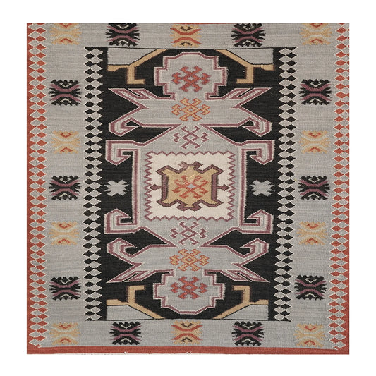 Handwoven Woollen Dhurrie with Traditional Geometric Patterns