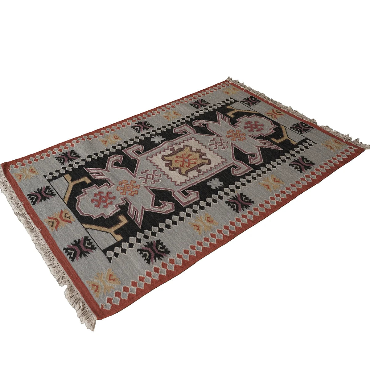 Handwoven Woollen Dhurrie with Traditional Geometric Patterns