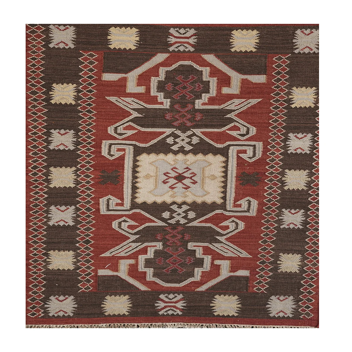 Traditional Handwoven Woollen Dhurrie – Geometric Tribal Design