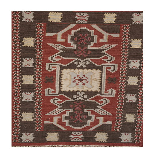Traditional Handwoven Woollen Dhurrie – Geometric Tribal Design