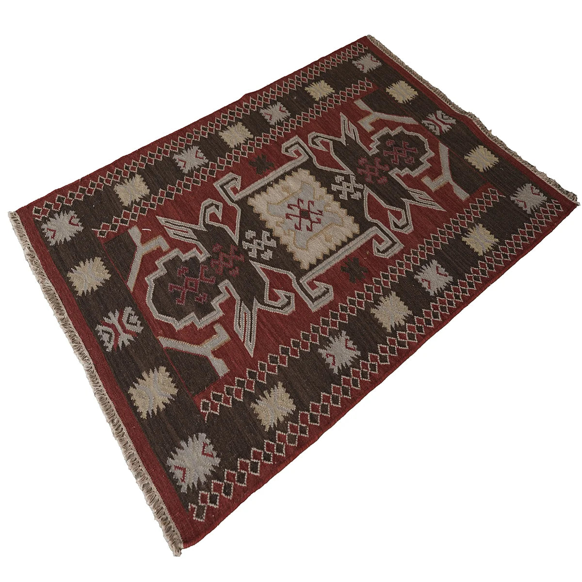 Traditional Handwoven Woollen Dhurrie – Geometric Tribal Design