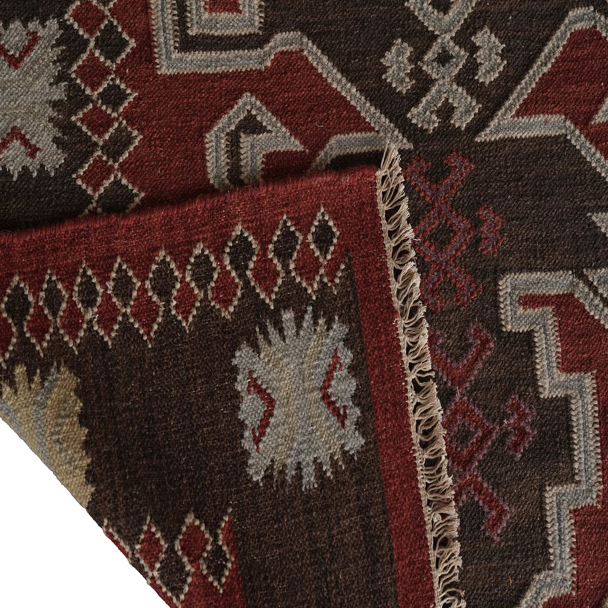 Traditional Handwoven Woollen Dhurrie – Geometric Tribal Design