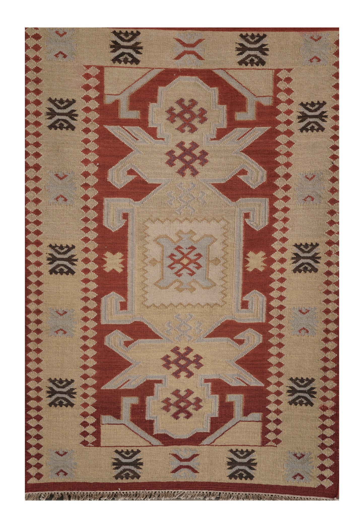 Handwoven Woollen Dhurrie with Traditional Geometric Patterns
