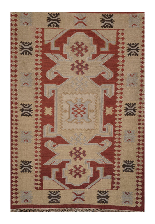 Handwoven Woollen Dhurrie with Traditional Geometric Patterns