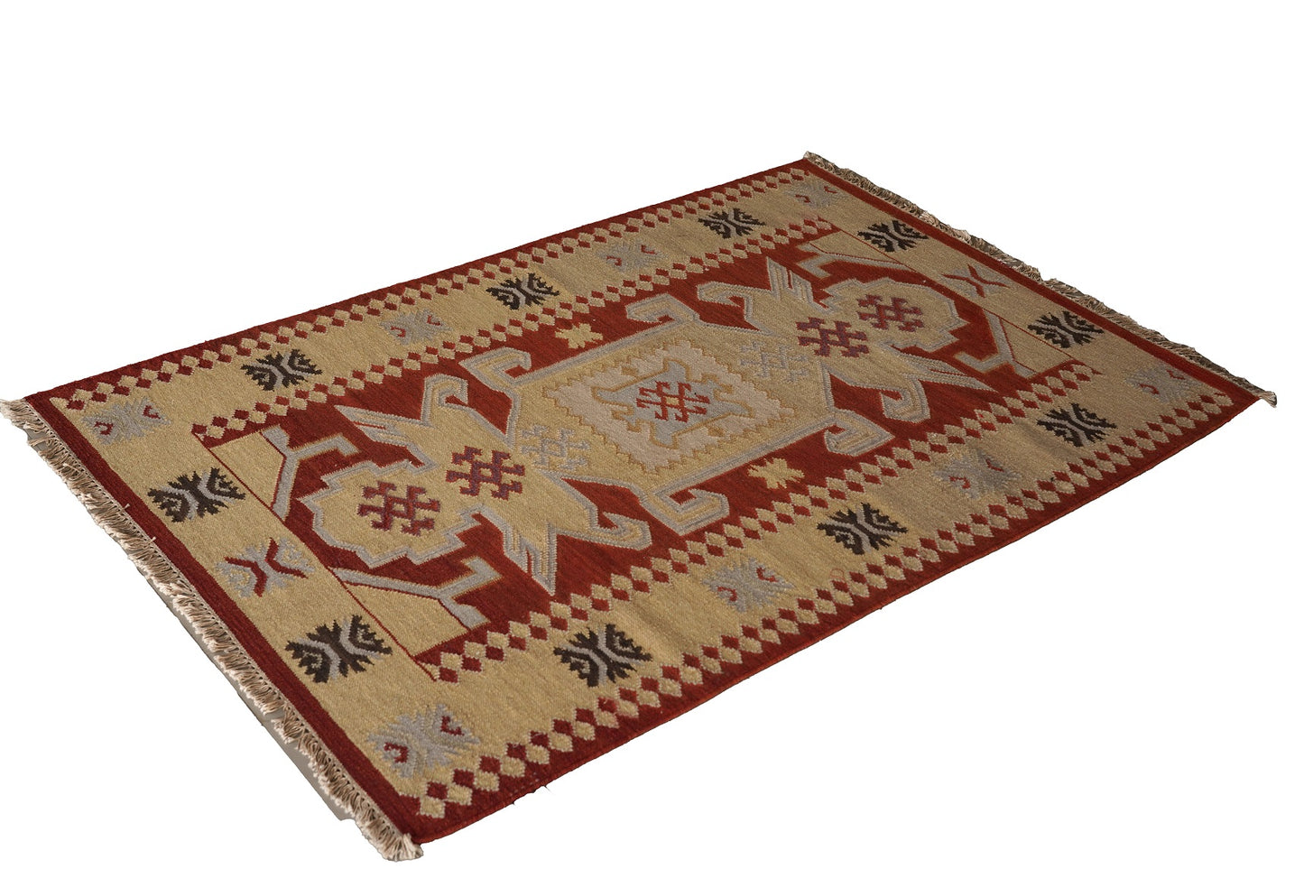 Handwoven Woollen Dhurrie with Traditional Geometric Patterns