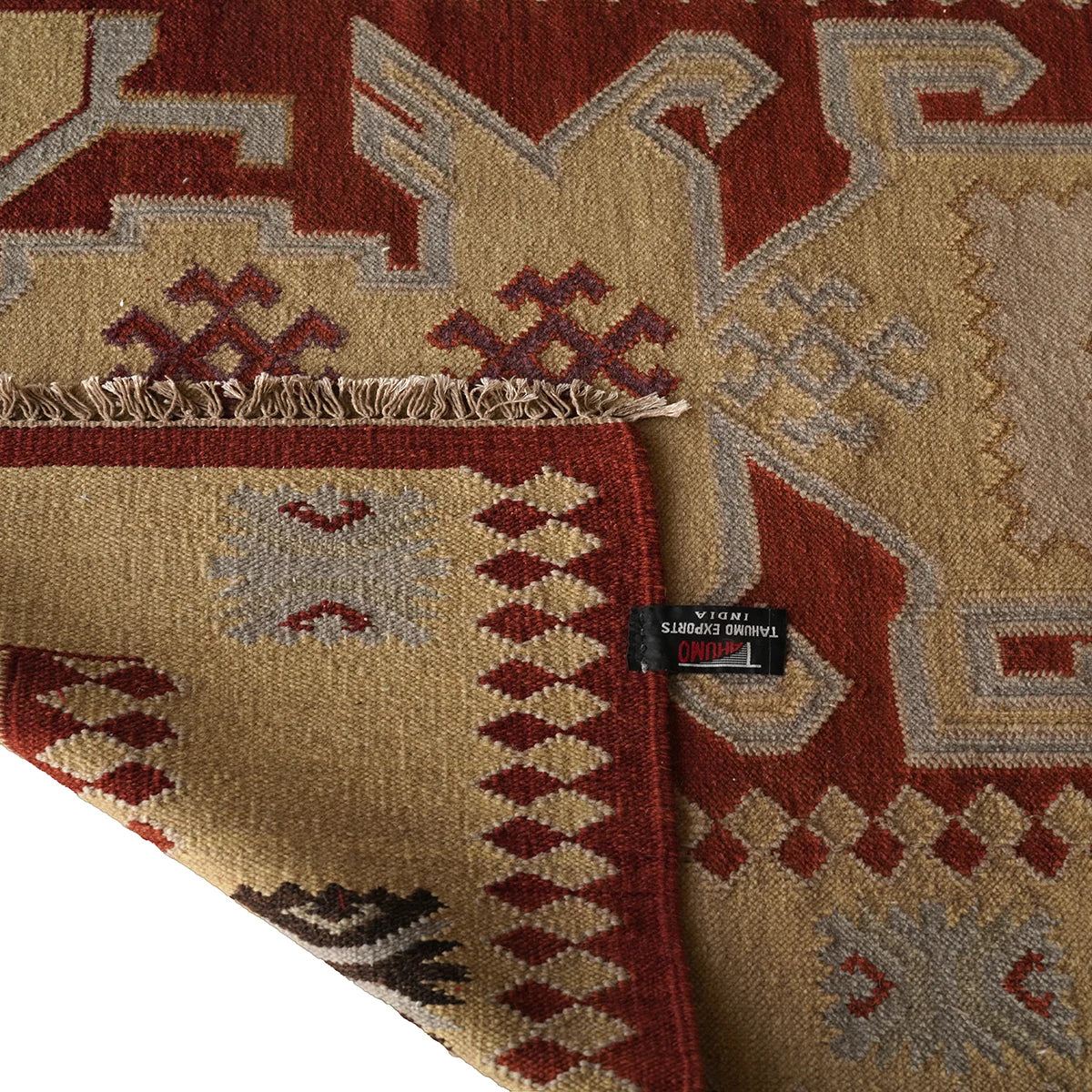 Handwoven Woollen Dhurrie with Traditional Geometric Patterns