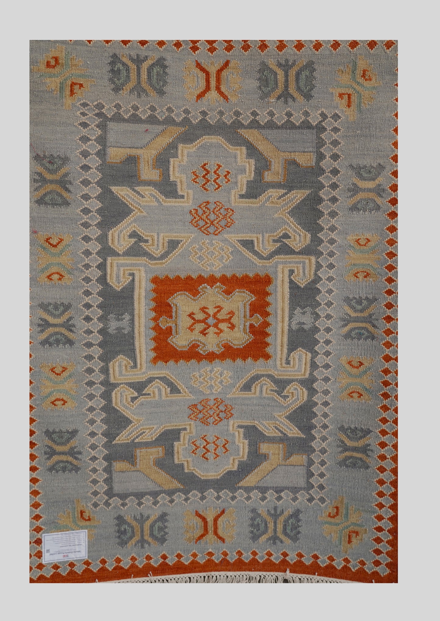 Handwoven Woollen Dhurrie with Traditional Geometric Pattern