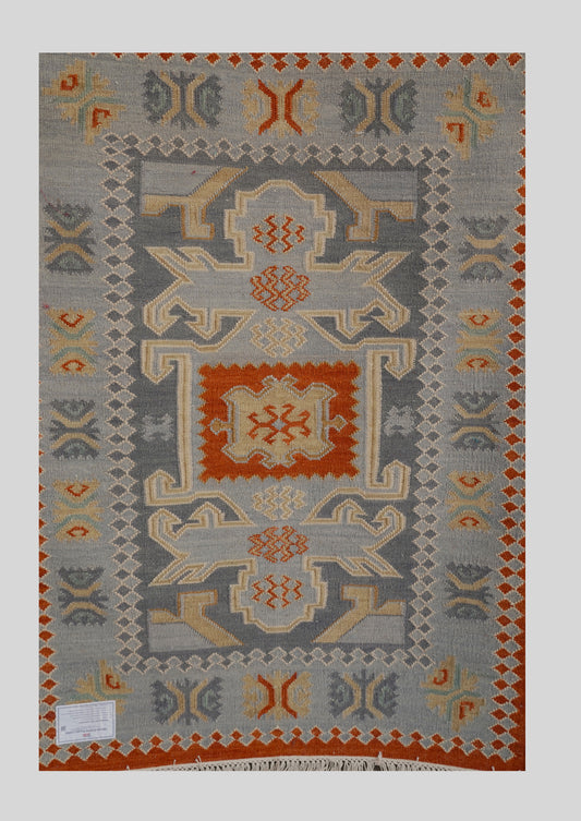Handwoven Woollen Dhurrie with Traditional Geometric Pattern