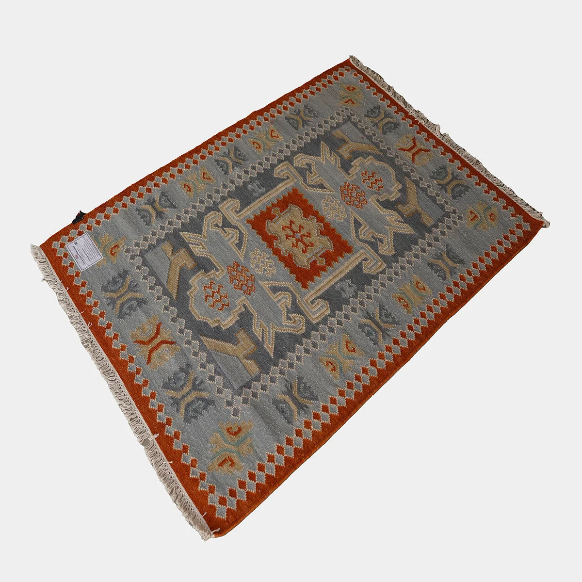 Handwoven Woollen Dhurrie with Traditional Geometric Pattern