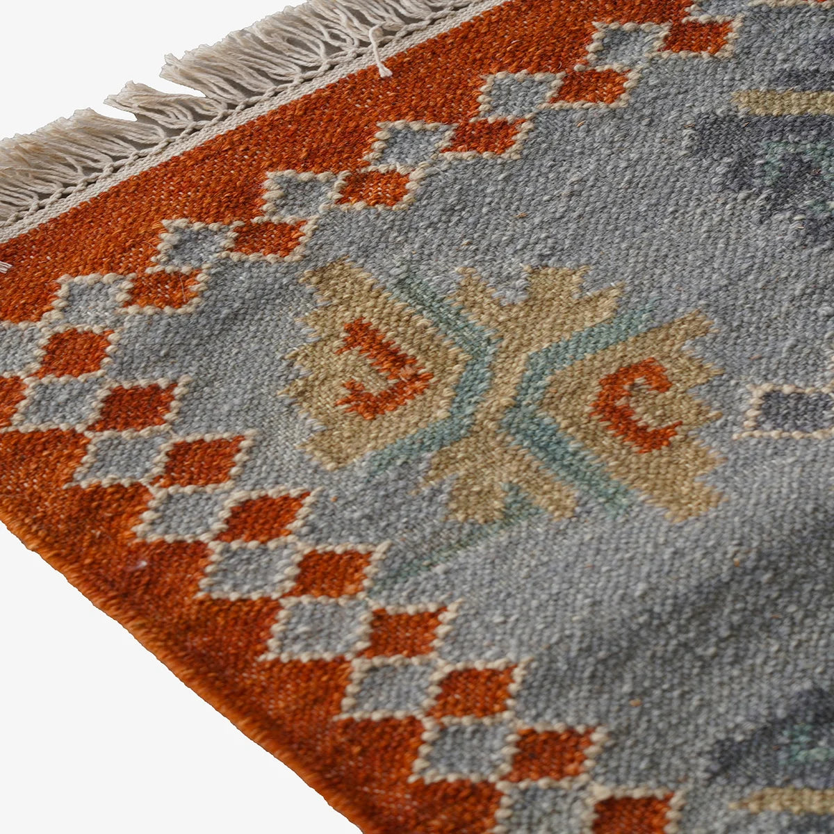 Handwoven Woollen Dhurrie with Traditional Geometric Pattern