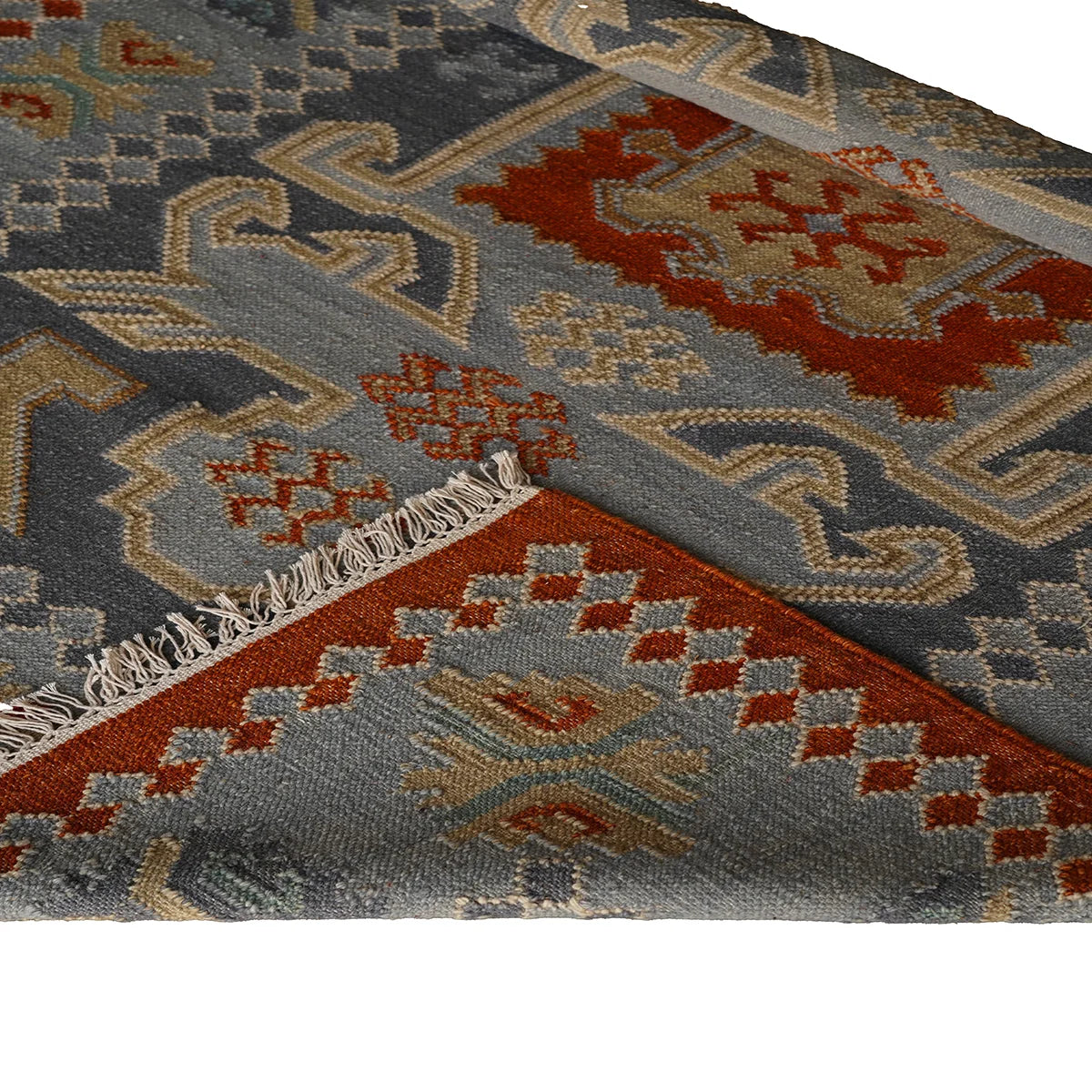 Handwoven Woollen Dhurrie with Traditional Geometric Pattern