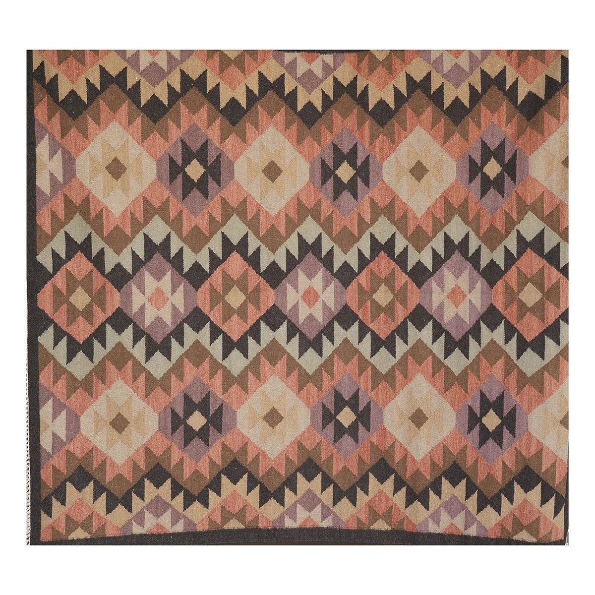 Geometric Handwoven Woollen Dhurrie – Multicolor Tribal Pattern