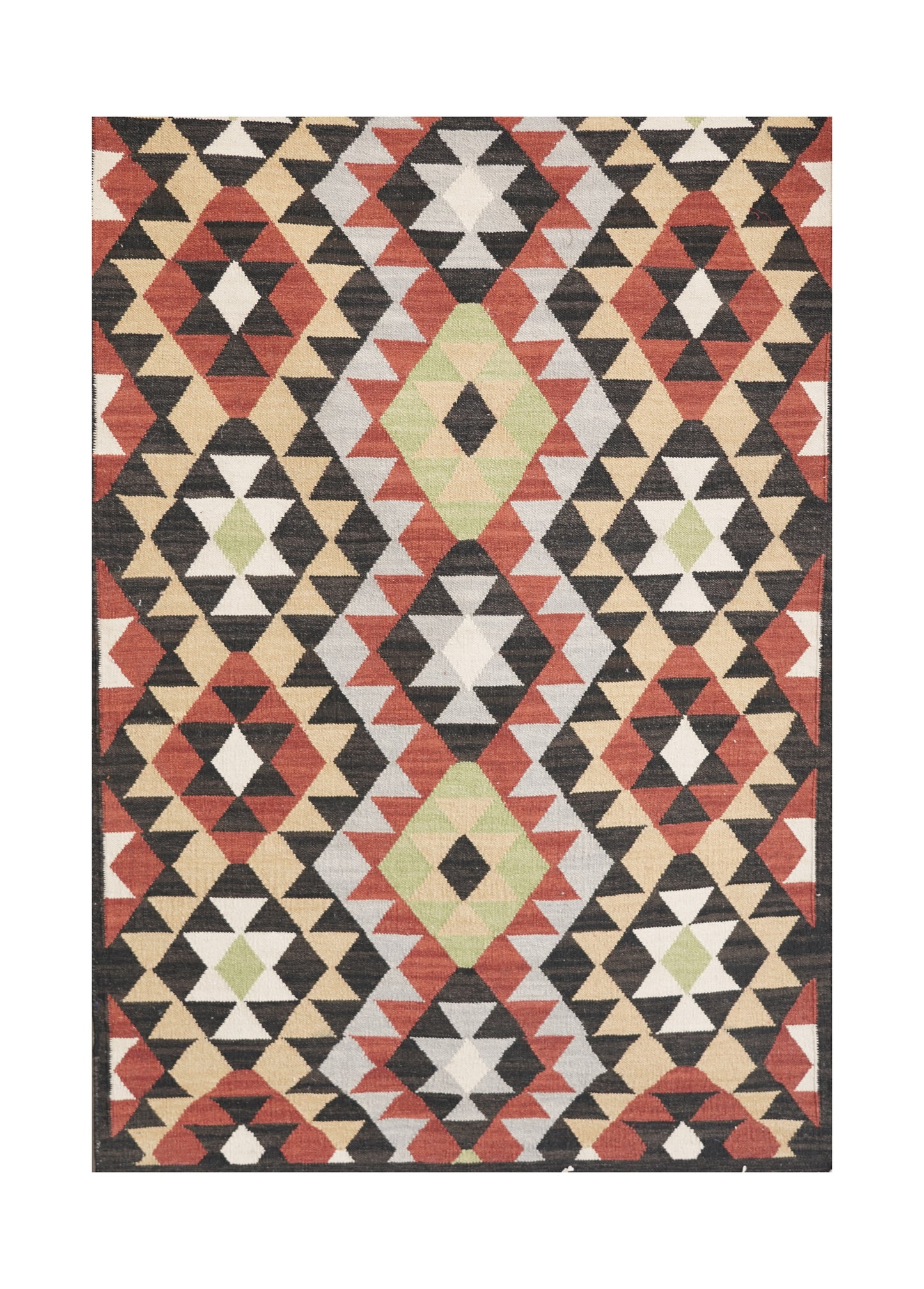 Handwoven Woollen Dhurrie with Geometric Tribal Pattern