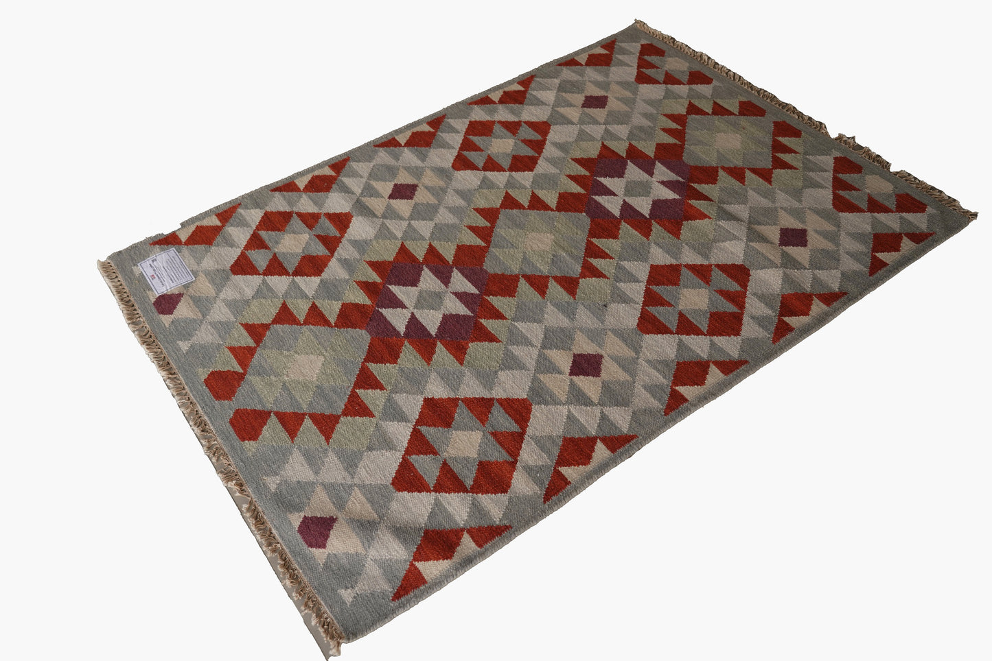 Handwoven Woollen Dhurrie with Geometric Tribal Pattern – Multicolor