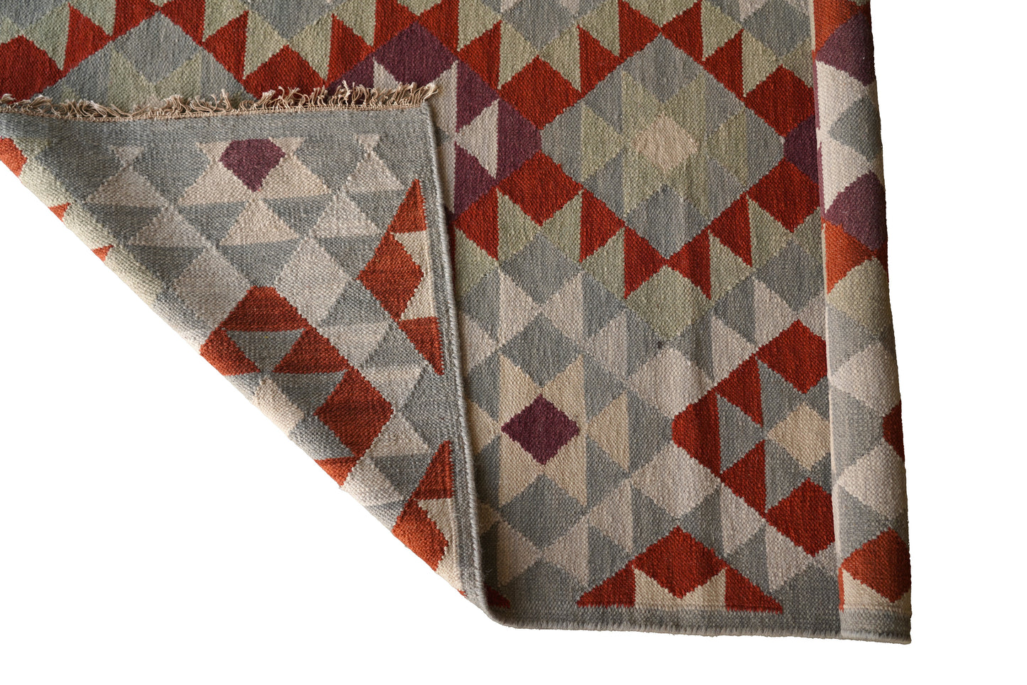 Handwoven Woollen Dhurrie with Geometric Tribal Pattern – Multicolor