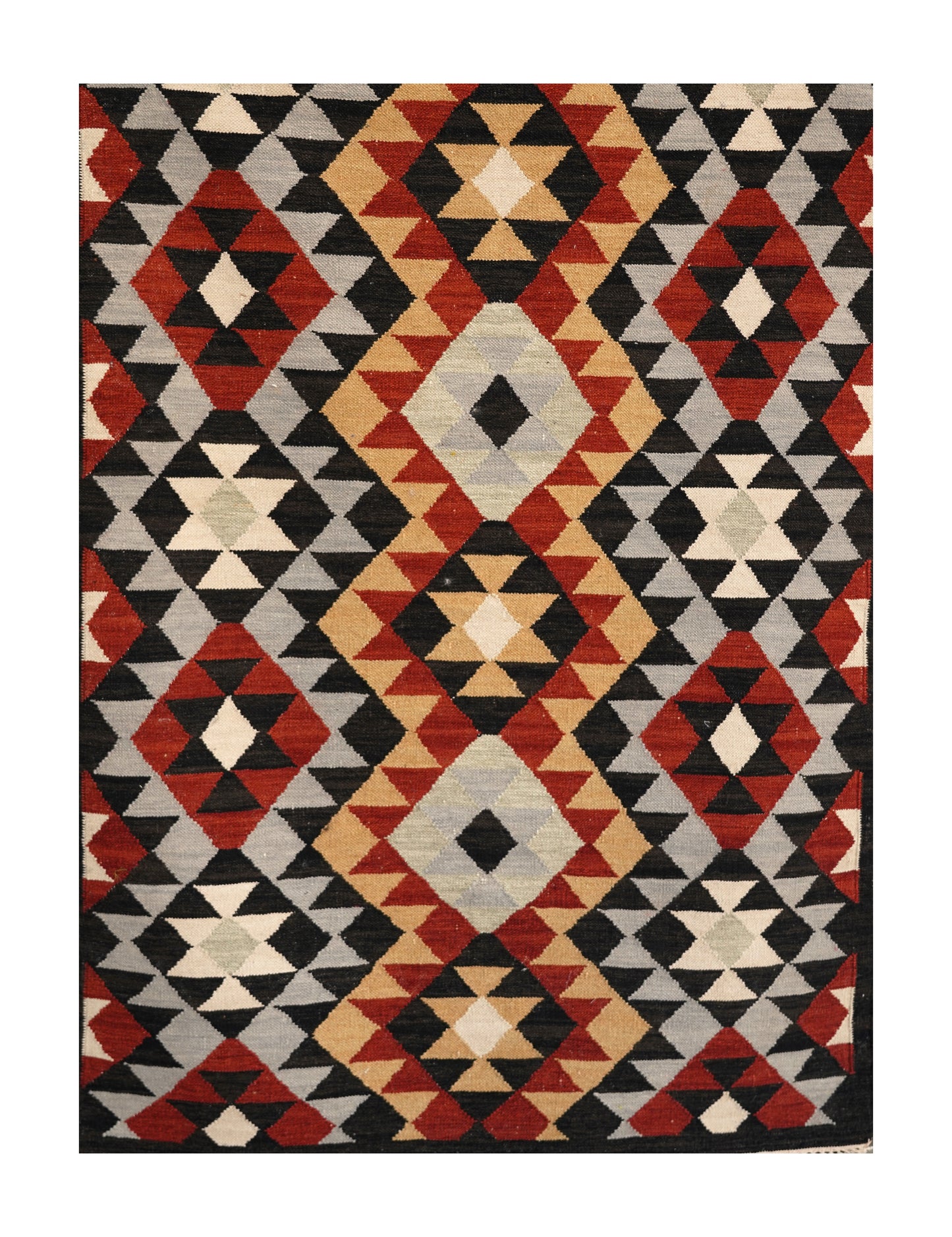 Handwoven Woollen Dhurrie with Geometric Tribal Pattern