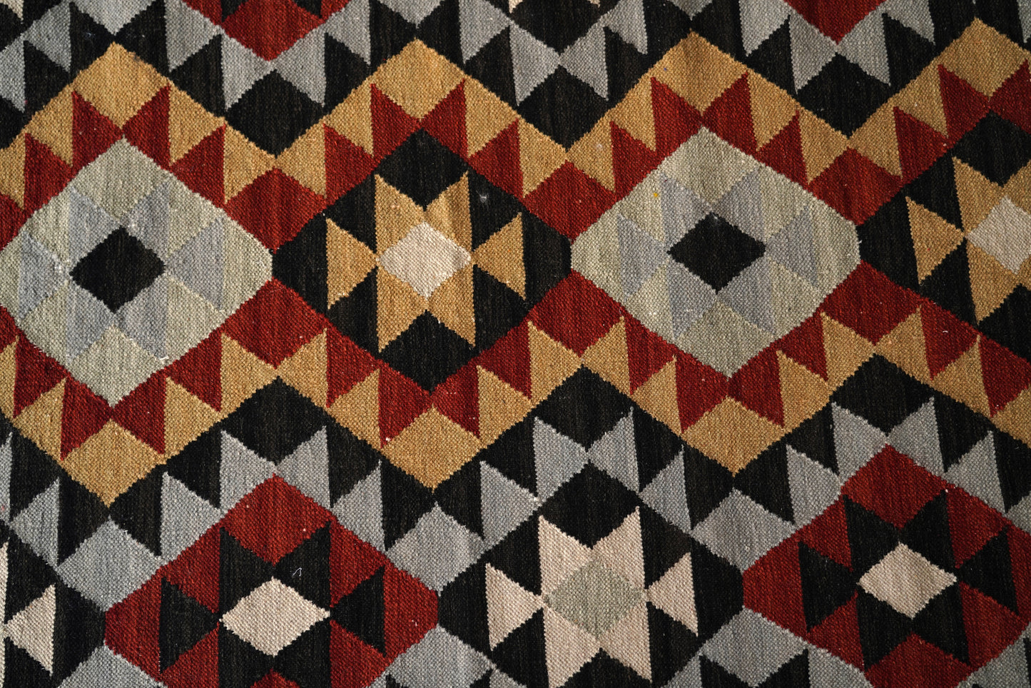 Handwoven Woollen Dhurrie with Geometric Tribal Pattern
