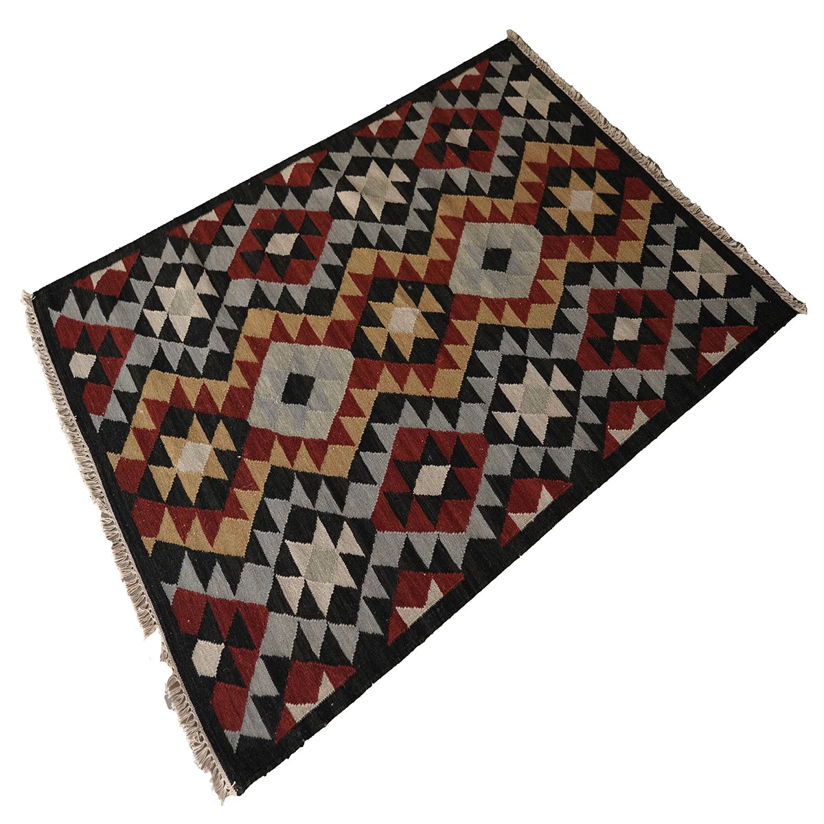 Handwoven Woollen Dhurrie with Geometric Tribal Pattern