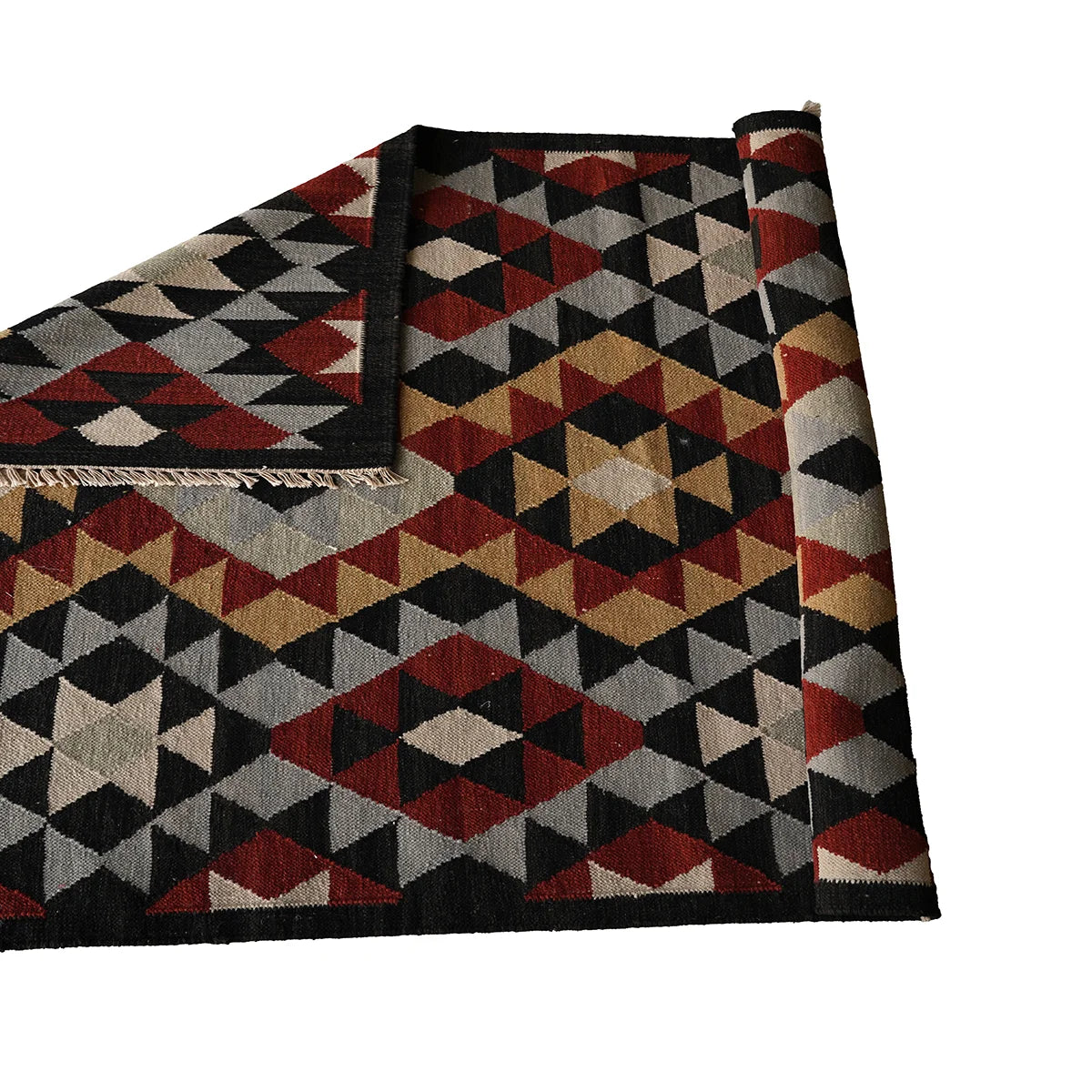 Handwoven Woollen Dhurrie with Geometric Tribal Pattern