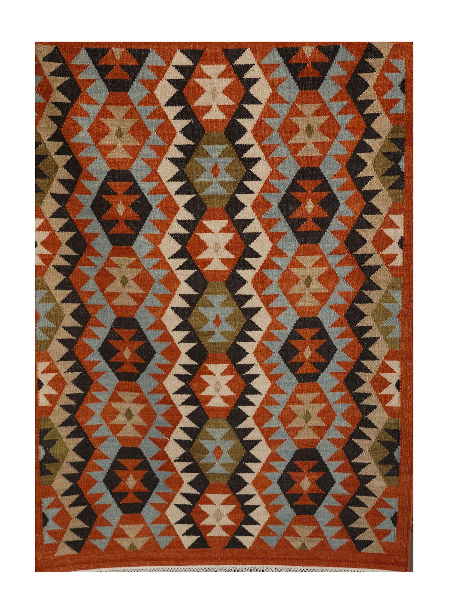 Rustic Geometric Handwoven Woollen Dhurrie Rug